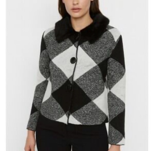 Cynthia Rowley Jackets & Blazers - Cynthia Rowley Harlequin Faux Fur Collar Cardigan Size Large